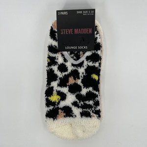Steve Madden Women's Fuzzy Lounge Socks Black Leopard/Pink/Stripe 3 PAIR sz 5-10